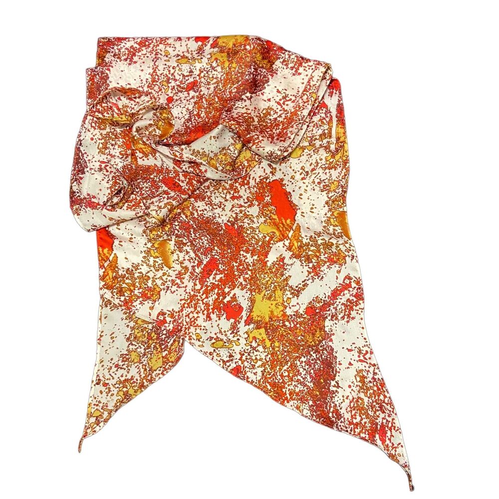 #5698 Woman's Orange Beige  and Gold Shawl Long Scarf 88 x 19